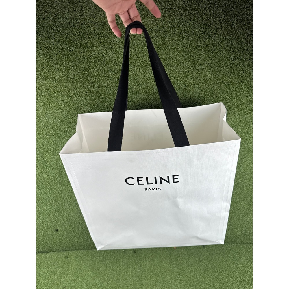 CELINE Paris Large White Shopping Tote Bag 16'x16'x7' Black Handles Store Ba - Picture 3 of 8